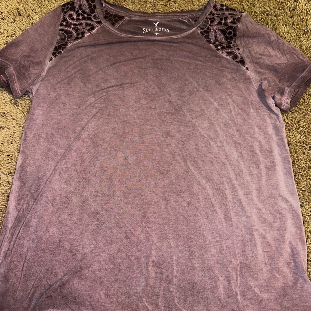 Women's Purple Lace Accent Top